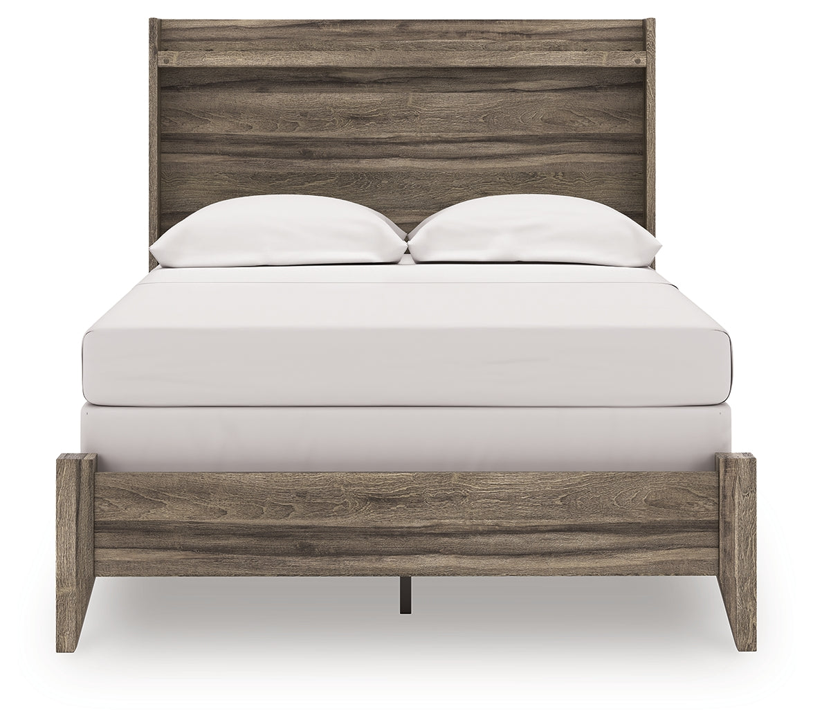 Back view of Elbrim full panel bed in weathered brown finish