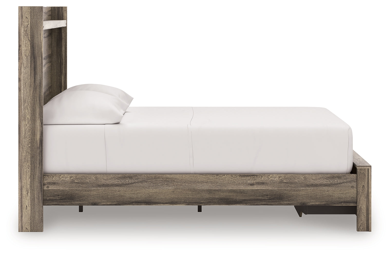 Side view showing footboard design and bed depth