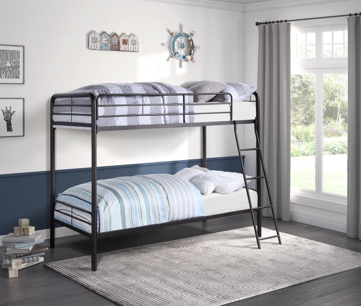 Lunar dark bronze twin over twin bunk bed angled view