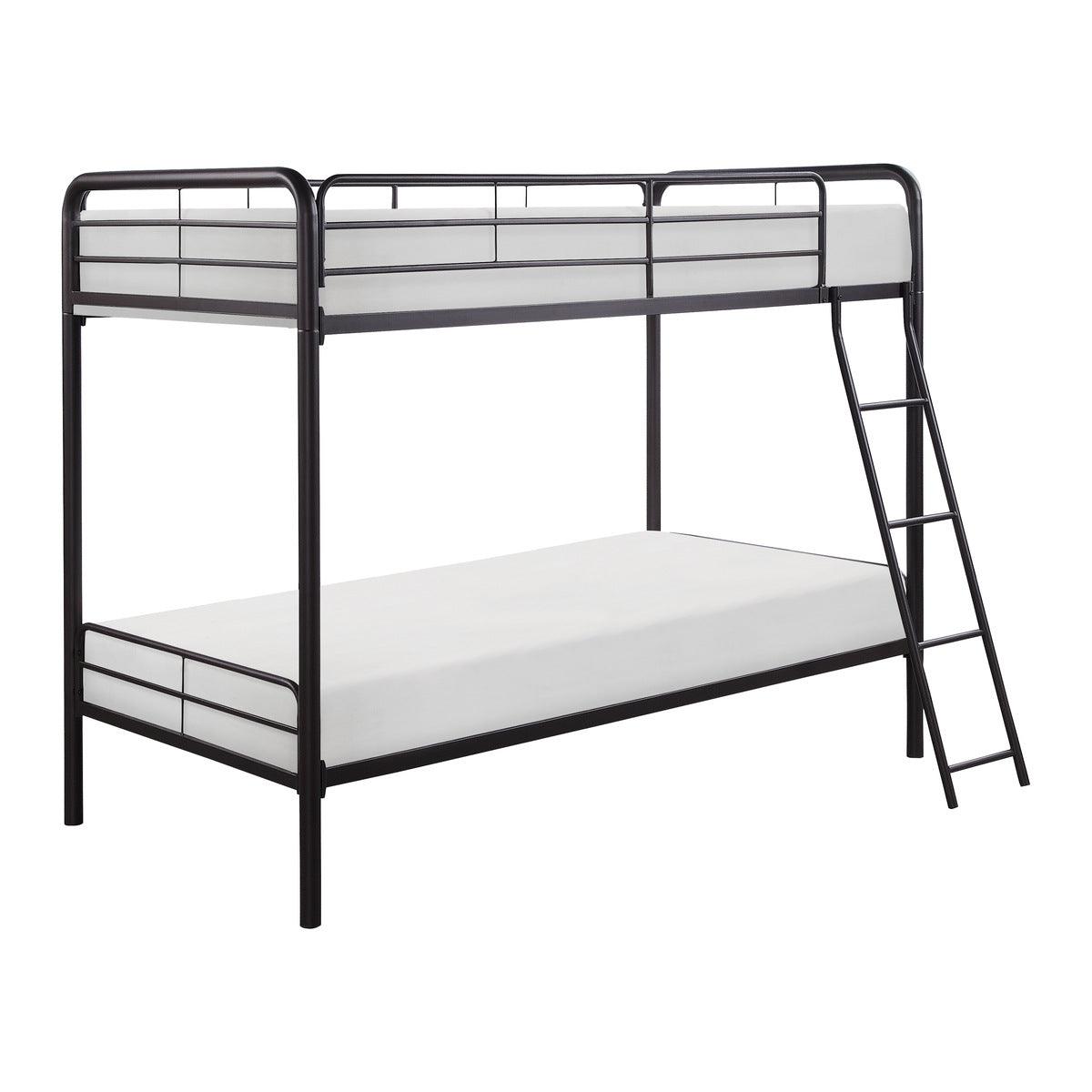 Lunar dark bronze twin over twin bunk bed side angle showing ladder