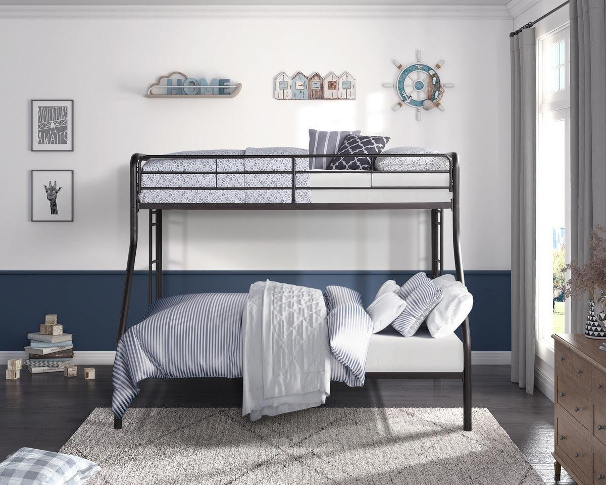 Lunar Dark Bronze Metal Twin over Full Bunk Bed angled view