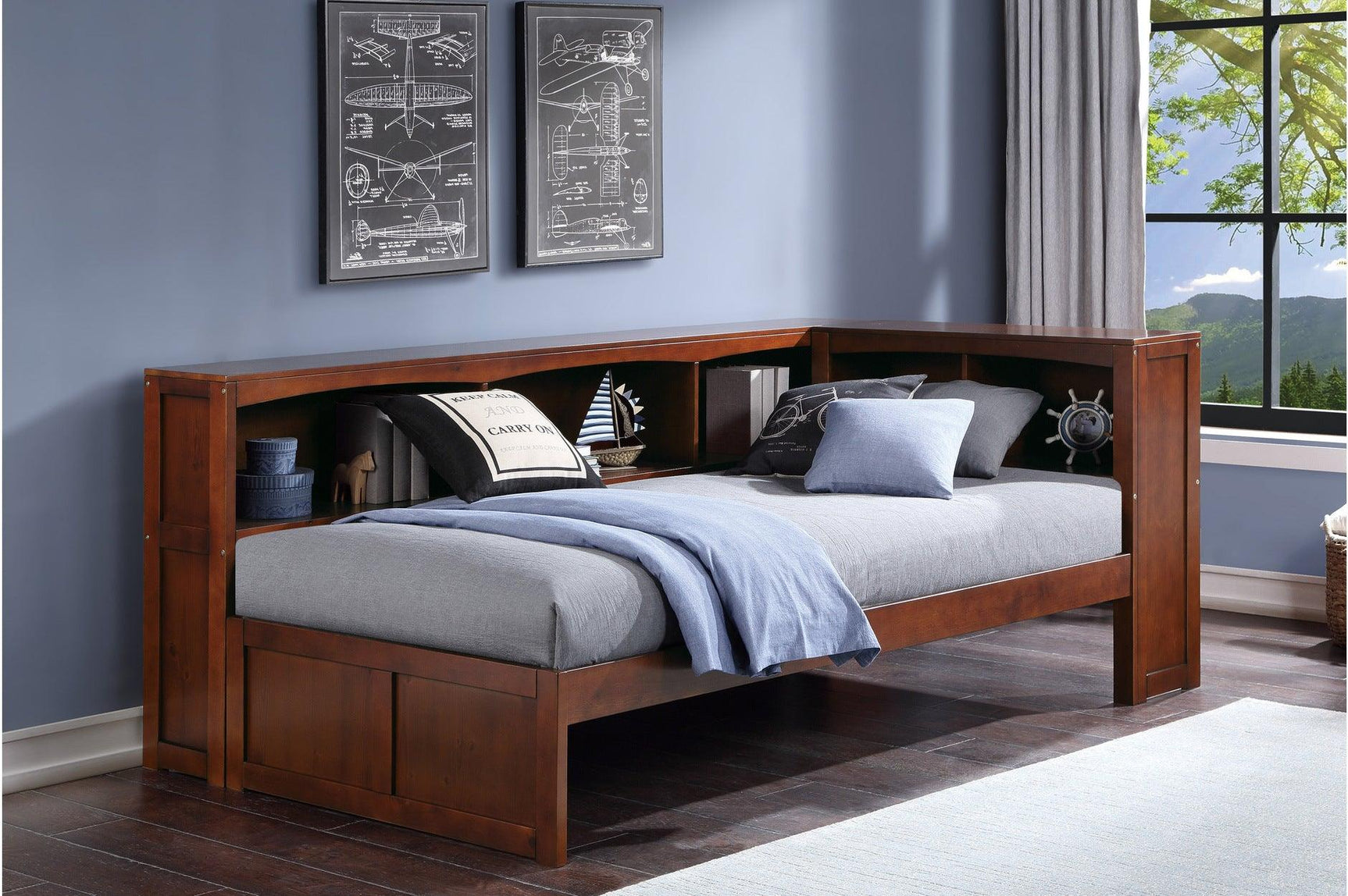 Rowe Dark Cherry Twin Solid Wood Bookcase Youth Panel Bedroom Set front angle