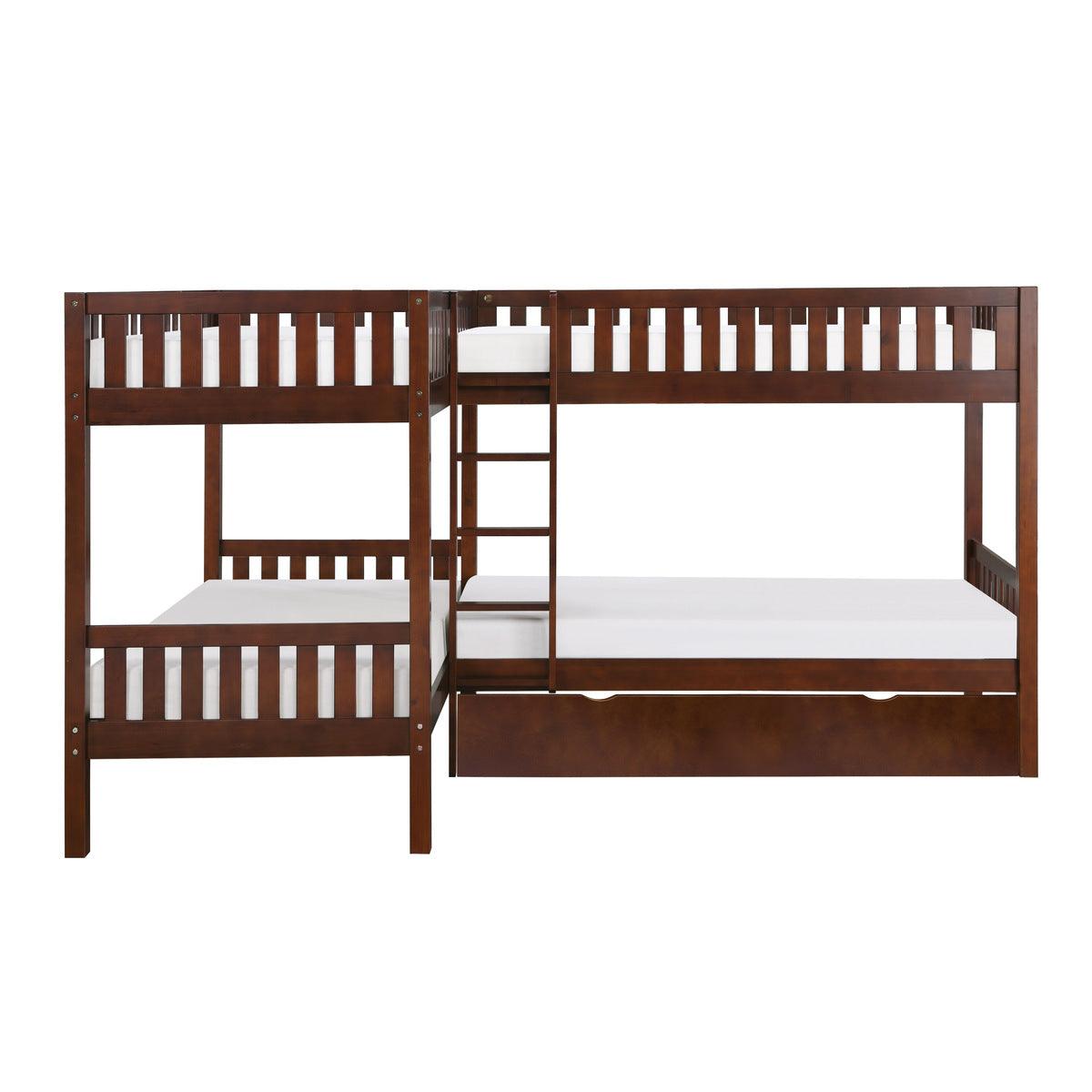 Rowe dark cherry corner bunk bed front view