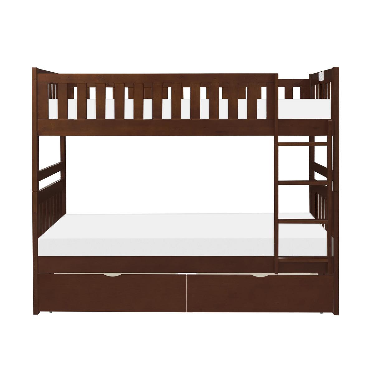 Rowe dark cherry twin over twin bunk bed front view