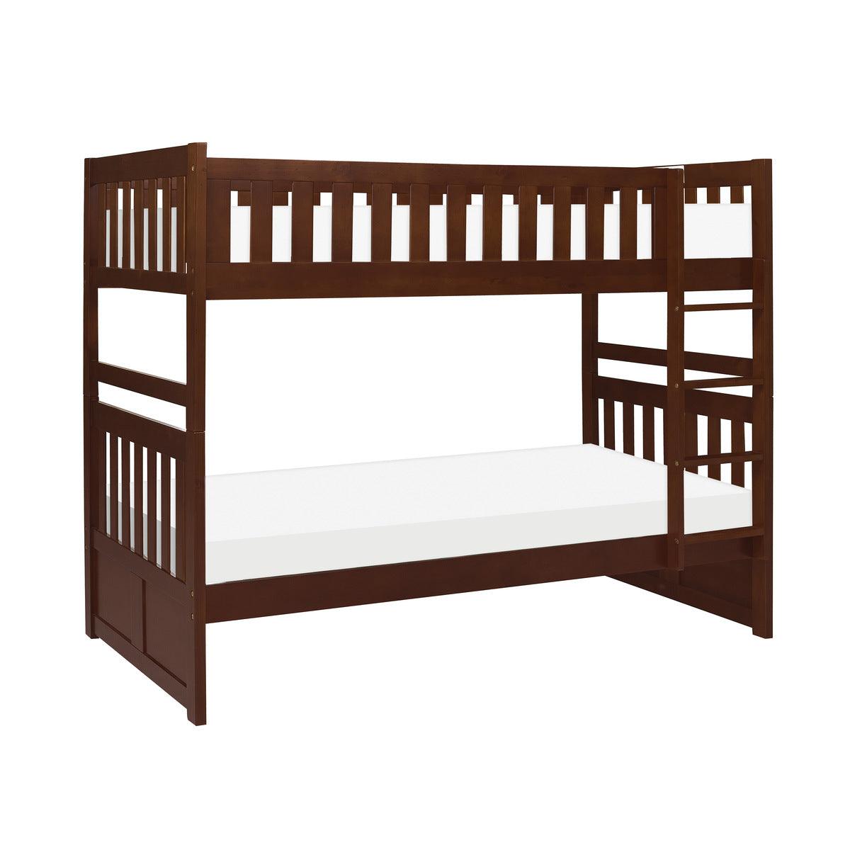 Rowe Dark Cherry Twin Over Twin Bunk Bed side angle showing ladder
