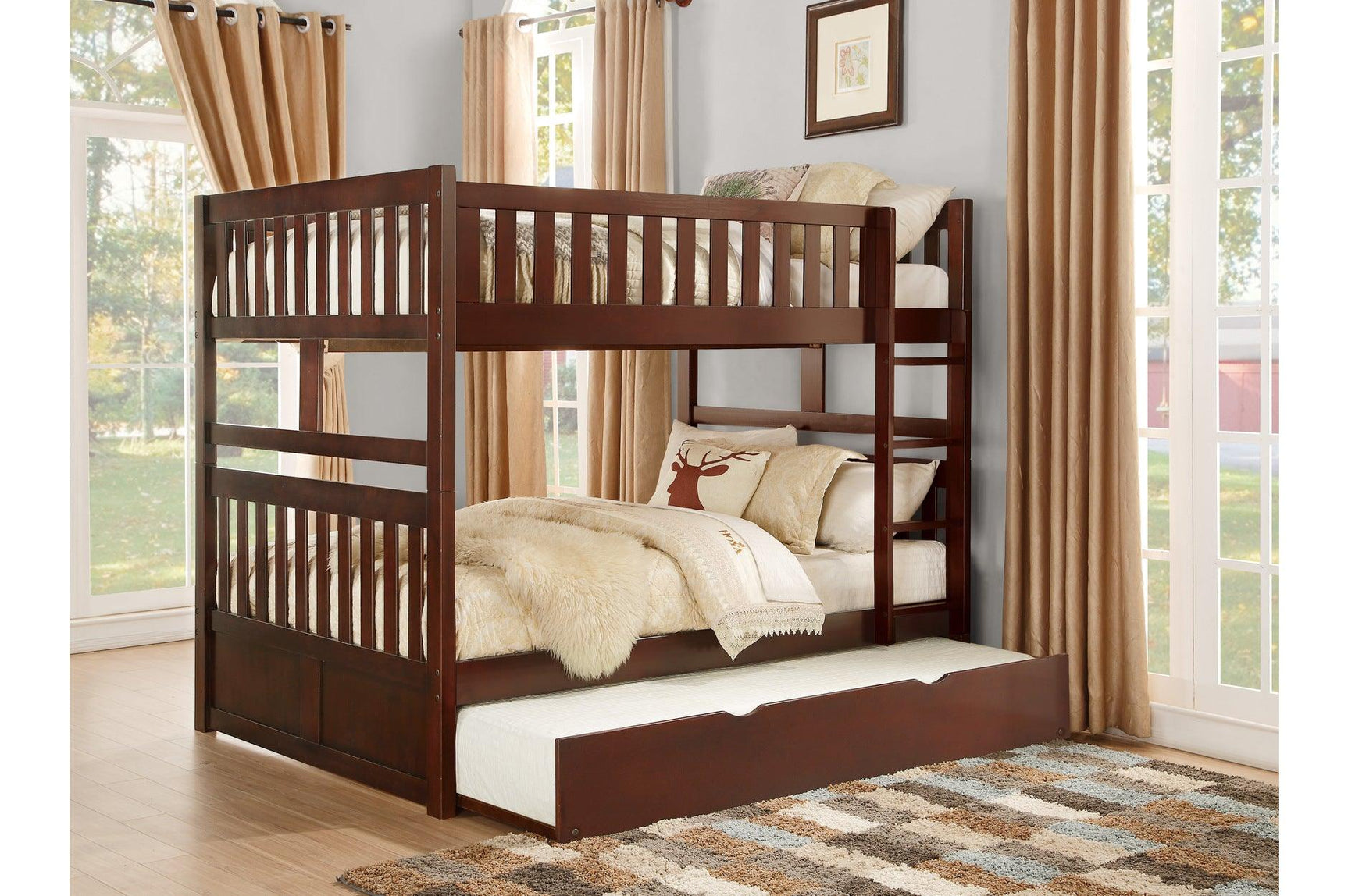 Rowe Dark Cherry Twin Over Twin Bunk Bed Side View