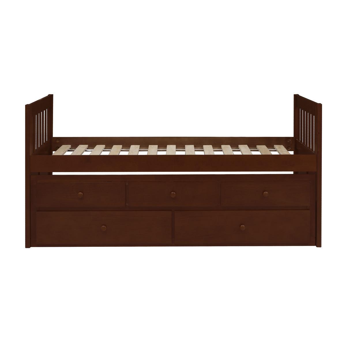 Rowe Dark Cherry Twin over Twin trundle bed - angled front