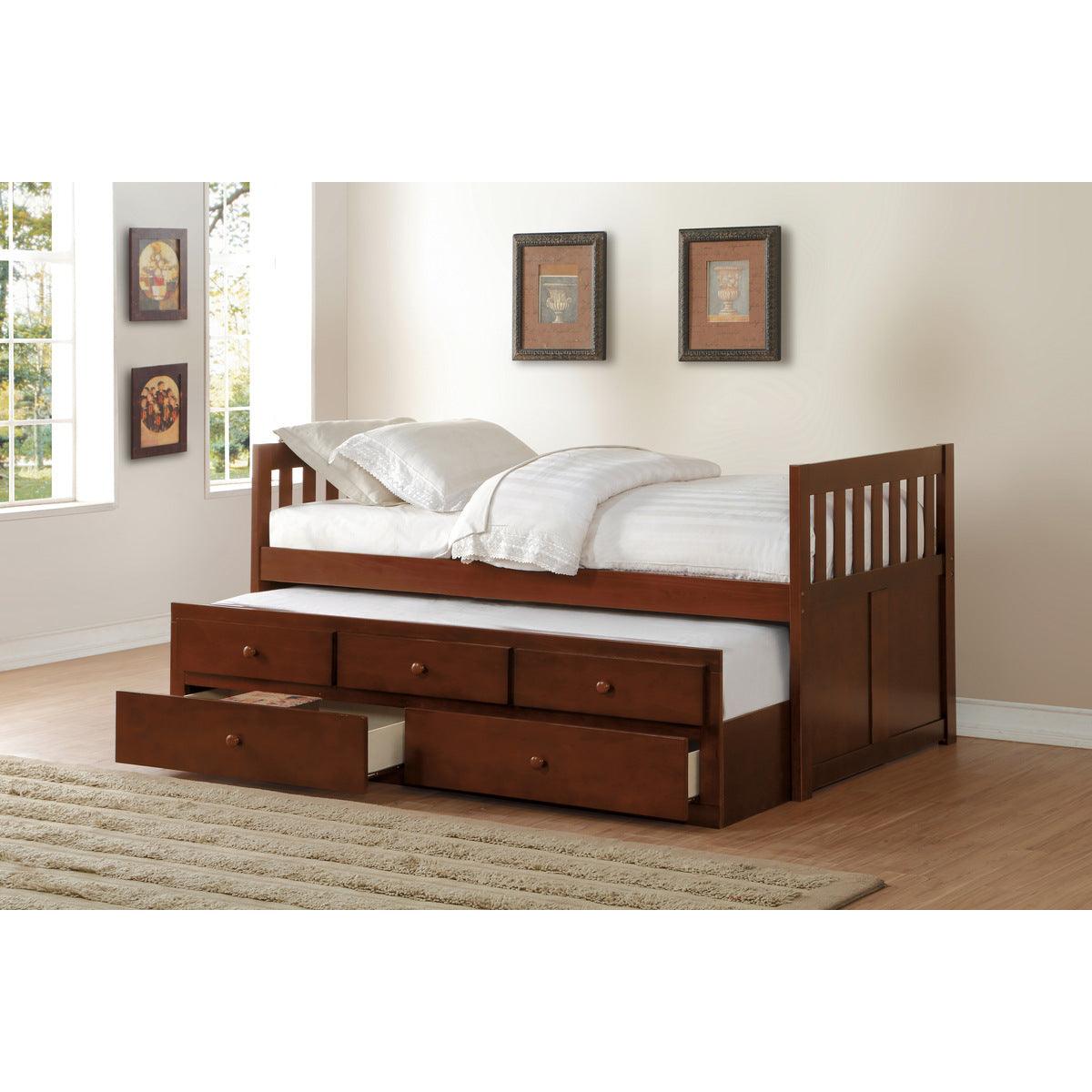 Rowe Dark Cherry Youth Twin Storage Trundle Bed trundle fully extended