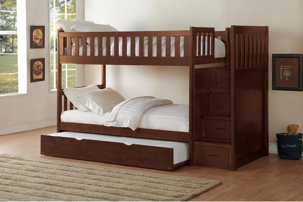 Rowe Dark Cherry twin over twin bunk bed with trundle full view