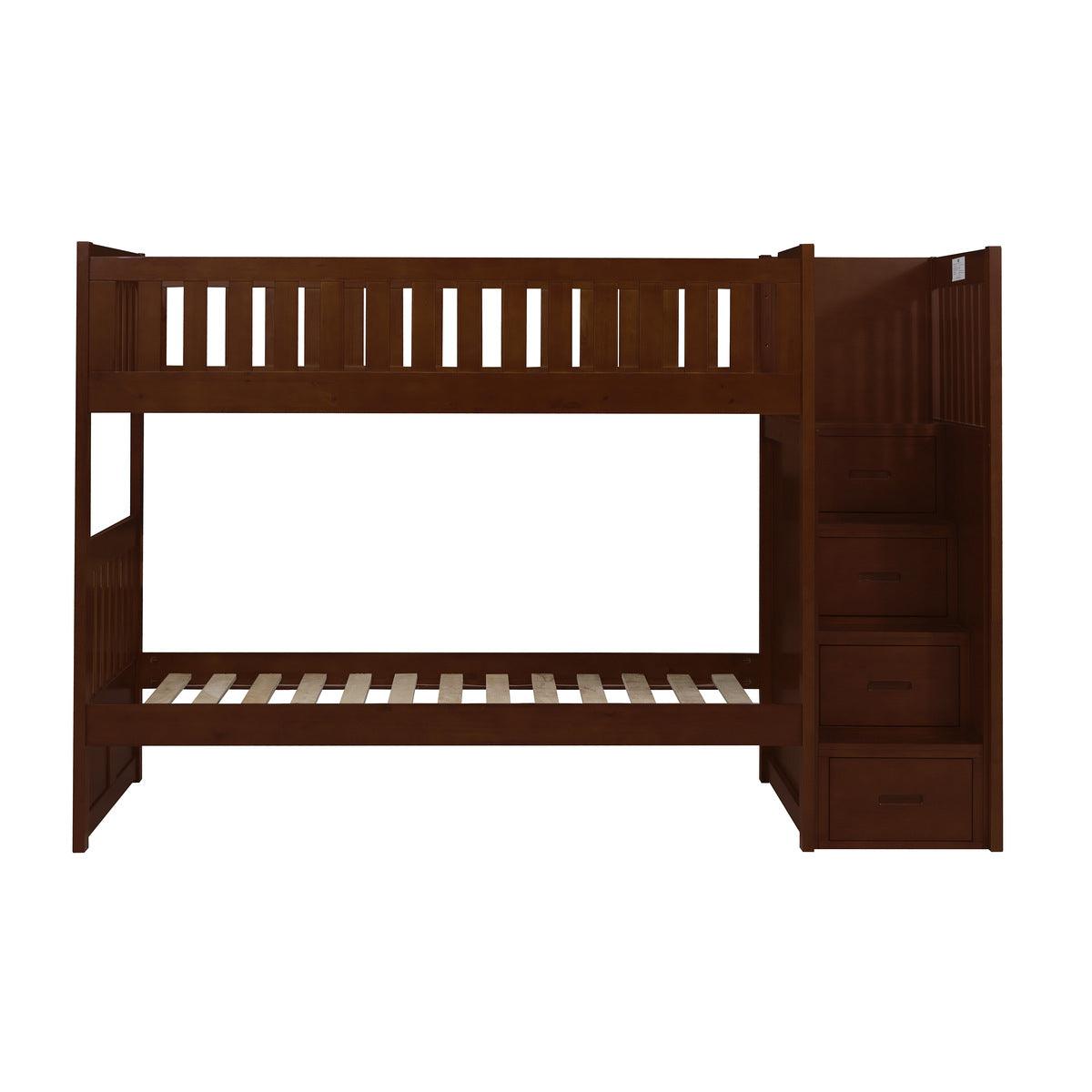 Rowe Dark Cherry Twin Over Twin Step Bunk Bed angled front