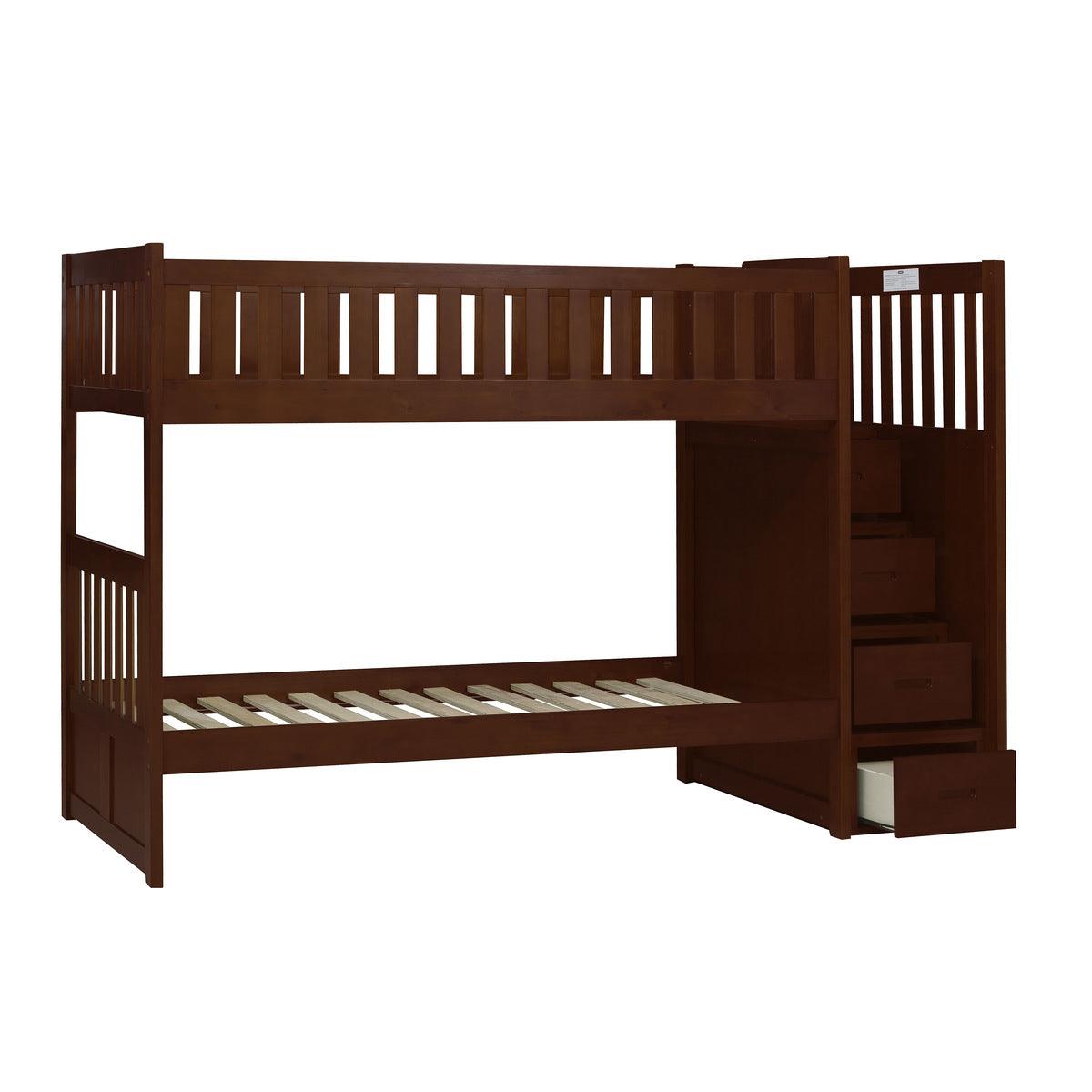 Close-up of storage drawers on Rowe Twin Over Twin Step Bunk Bed