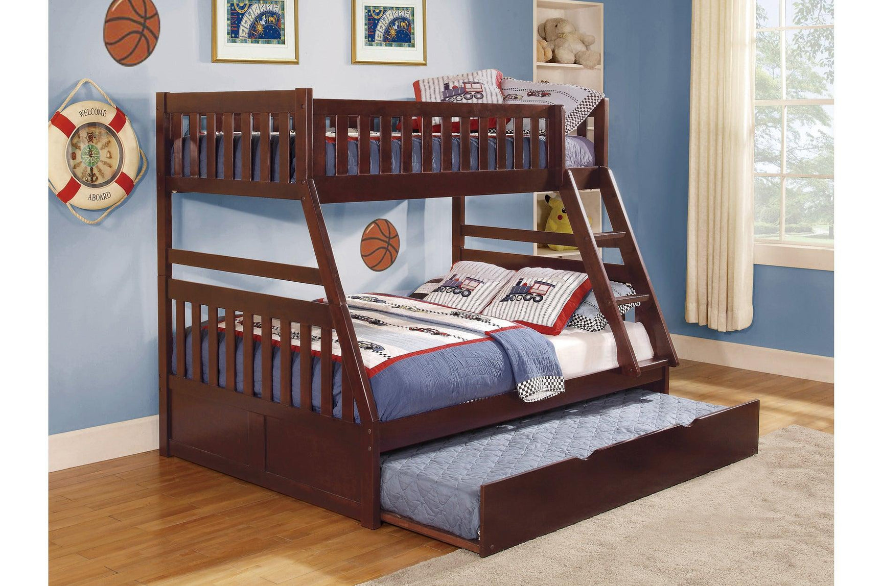 Rowe Dark Cherry Modern Contemporary Transitional Solid Wood With Trundle Youth Bedroom Set - Ella Furniture