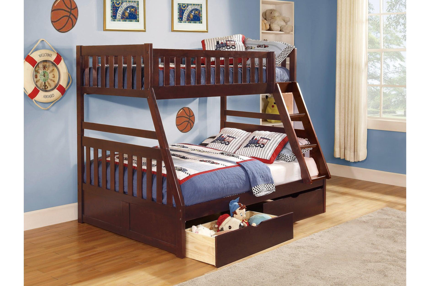 Rowe Dark Cherry Modern Contemporary Transitional Solid Wood With Trundle Youth Bedroom Set - Ella Furniture