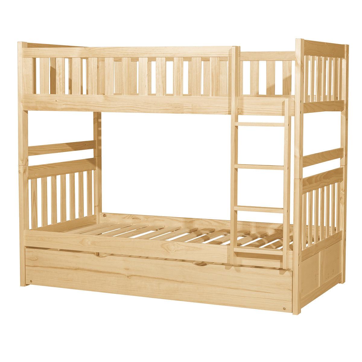 Bartly natural pine twin over twin bunk bed side angle with ladder