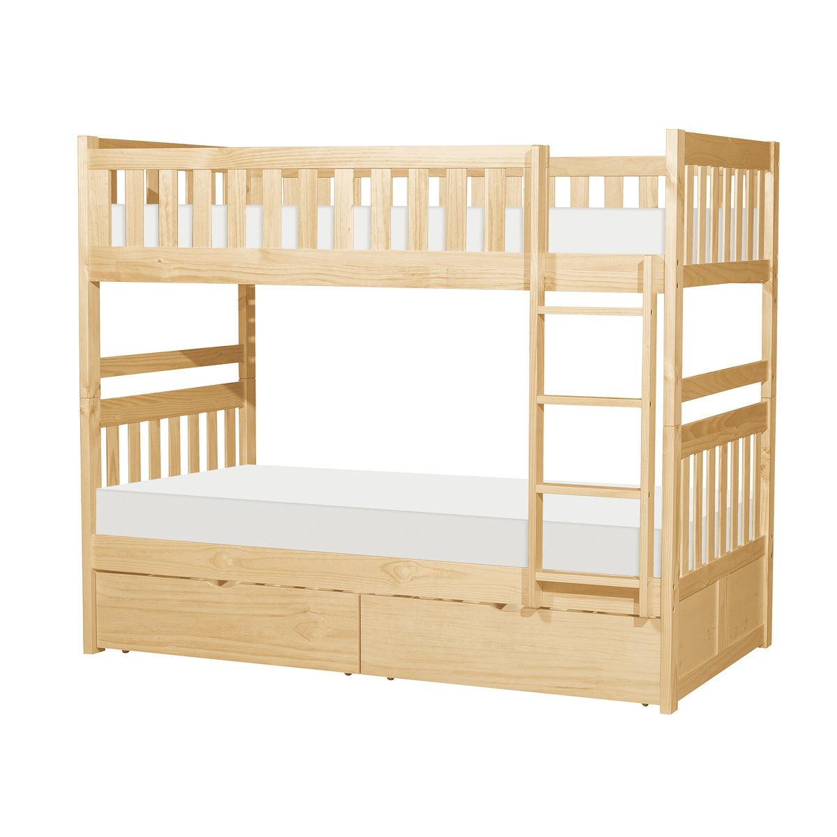 Bartly Natural Pine Transitional Engineered Wood Twin Over Twin Bunk Bed With Storage Boxes - Ella Furniture