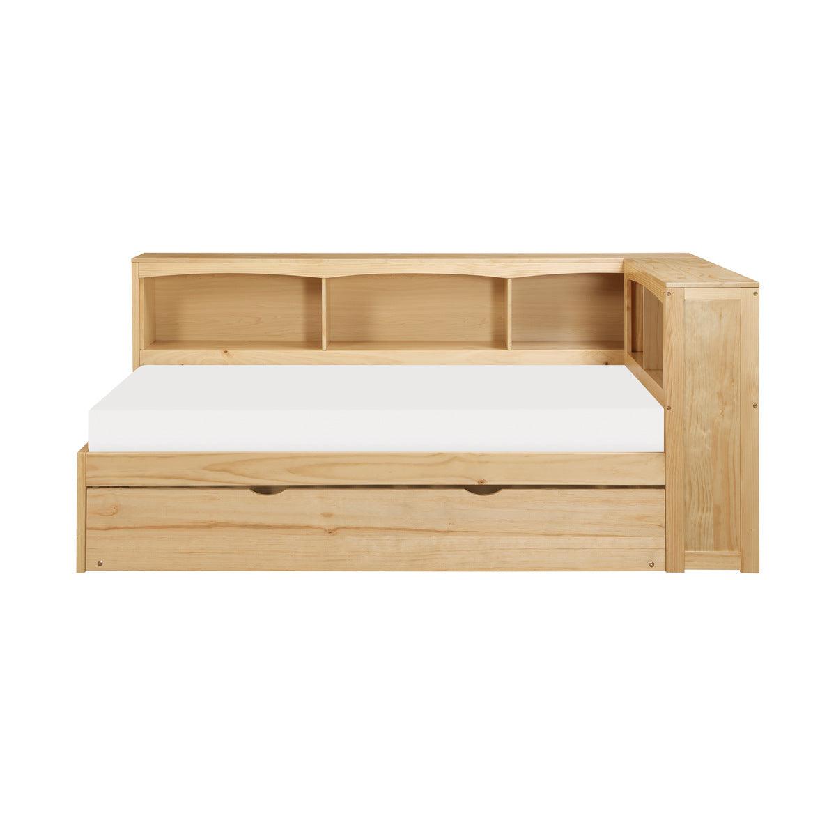 Bartly Natural Pine Wood And Engineered Wood Youth Twin Bookcase Corner Bed With Twin Trundle - Ella Furniture