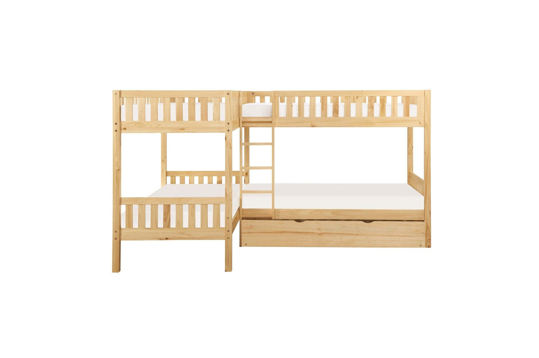 Bartly Natural Pine Modern Transitional Solid Wood Youth Corner Bunk Bedroom Set With Trundle - Ella Furniture