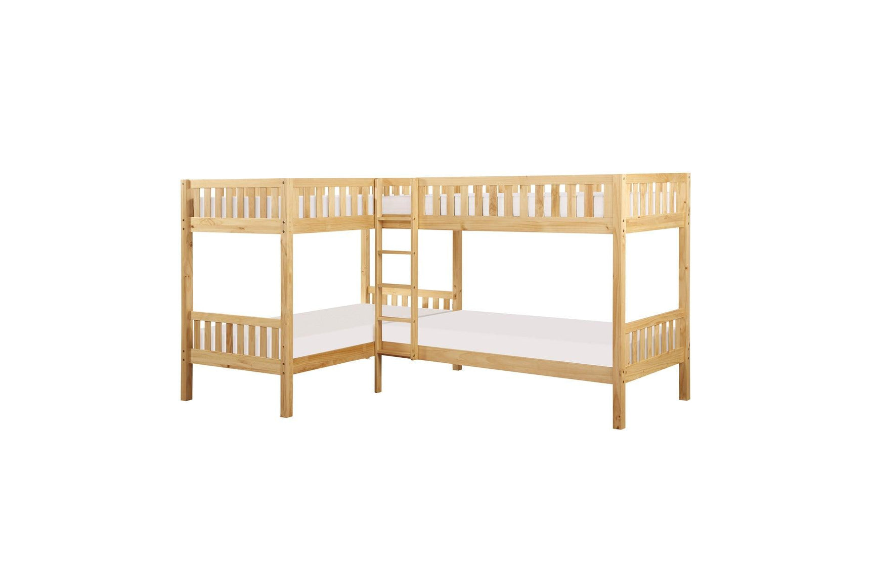 Bartly Natural Pine Modern Transitional Solid Wood Youth Corner Bunk Bedroom Set With Trundle - Ella Furniture