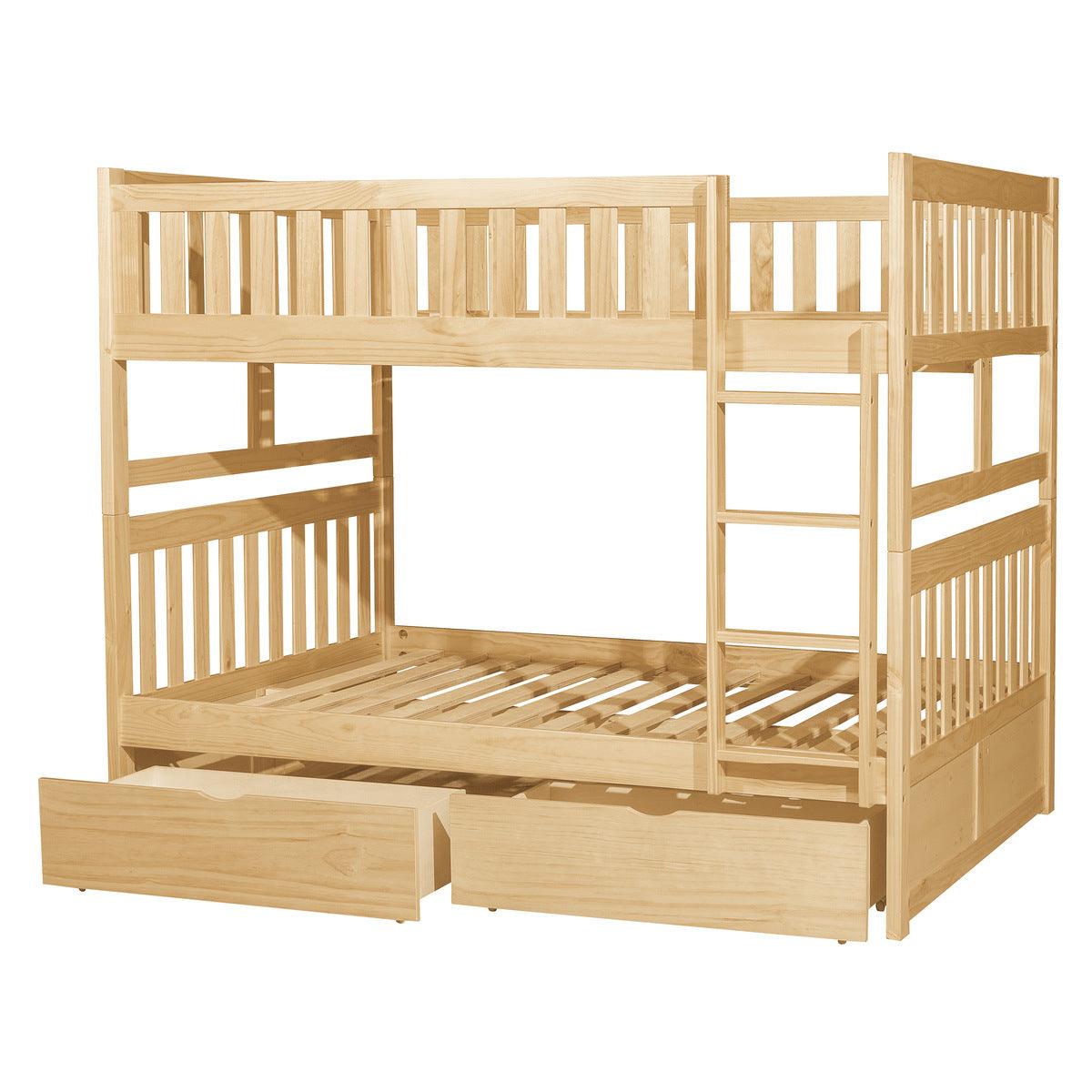 Bartly Natural Pine Transitional Engineered Wood Full Over Full Bunk Bed With Storage Boxes - Ella Furniture