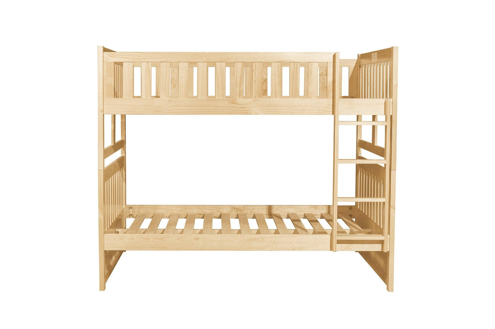 Bartly Natural Pine Full over Full Bunk Bed with Storage Boxes, top bunk side view