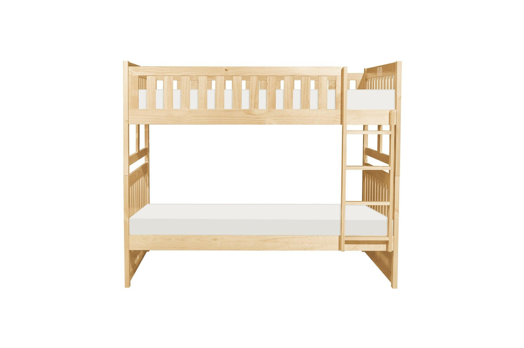 Bartly Natural Pine Full over Full Bunk Bed with Storage Boxes, elevated front angle