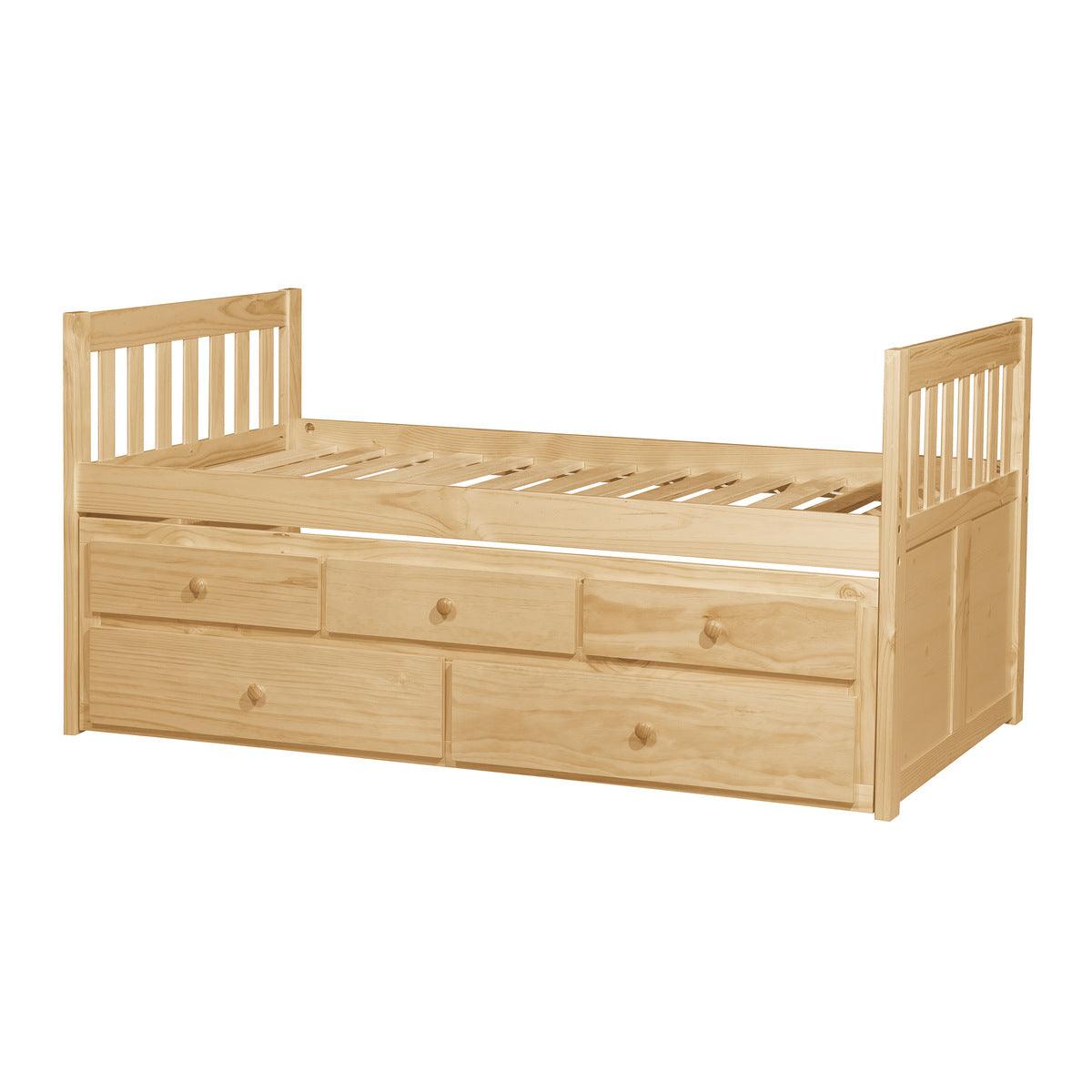 Bartly Natural Pine Transitional Pine Veneer, Wood, Engineered Wood Twin Panel Storage Trundle Bed - Ella Furniture