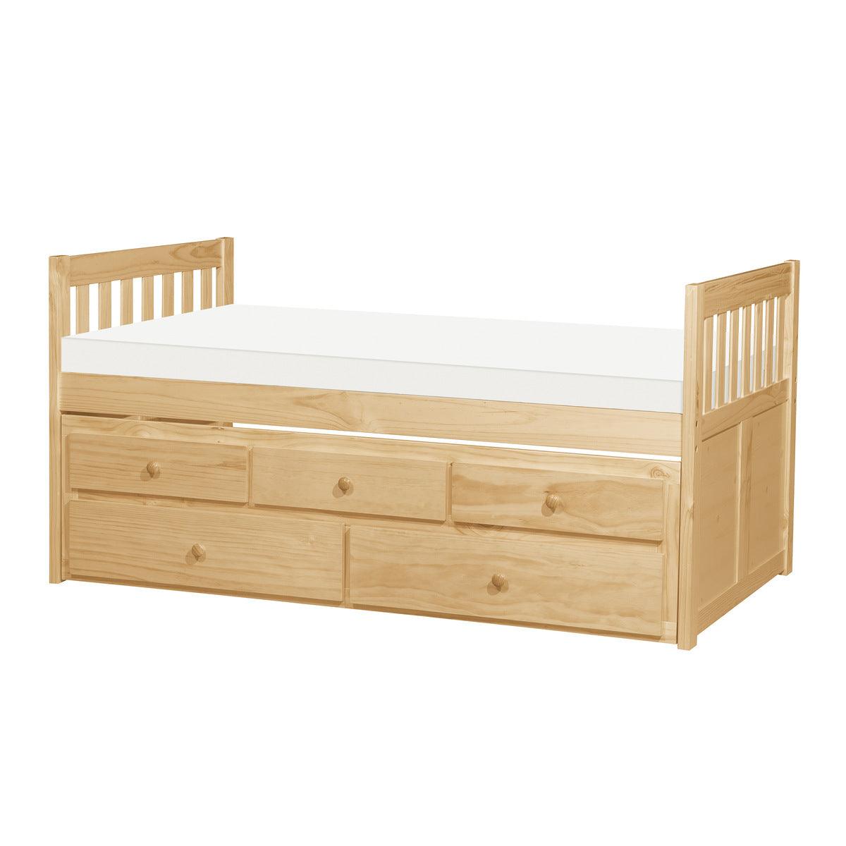 Bartly Natural Pine Youth Twin Panel Storage Trundle Bed side angle
