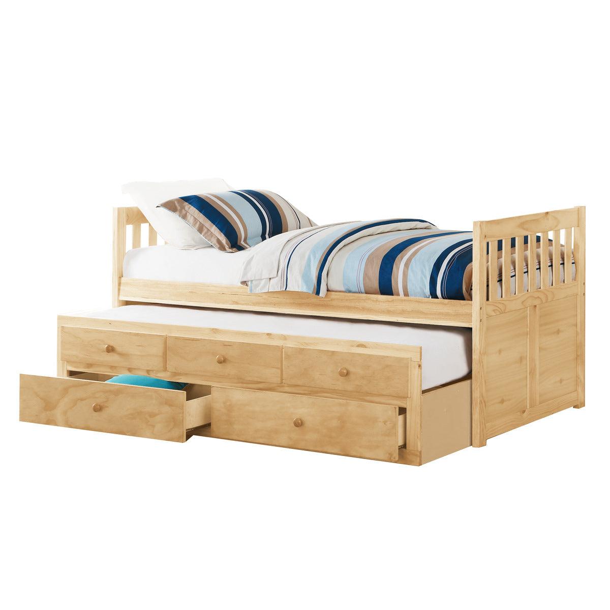 Bartly Natural Pine Transitional Pine Veneer, Wood, Engineered Wood Twin Panel Storage Trundle Bed - Ella Furniture