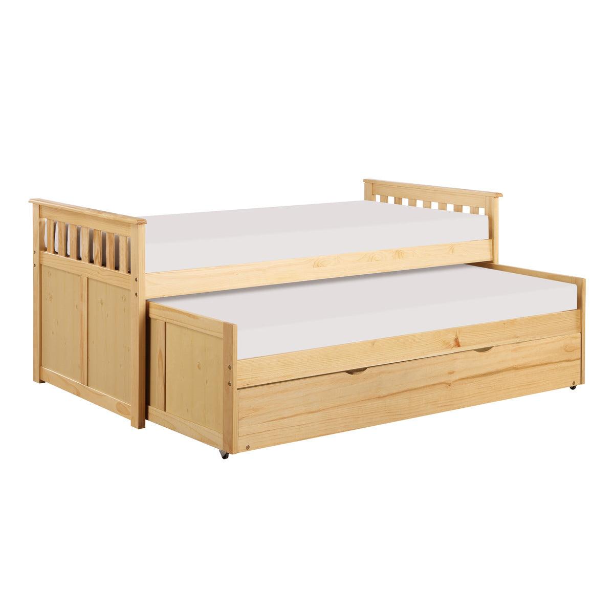 Bartly Natural Pine Twin Over Twin Trundle Bed with trundle open 2