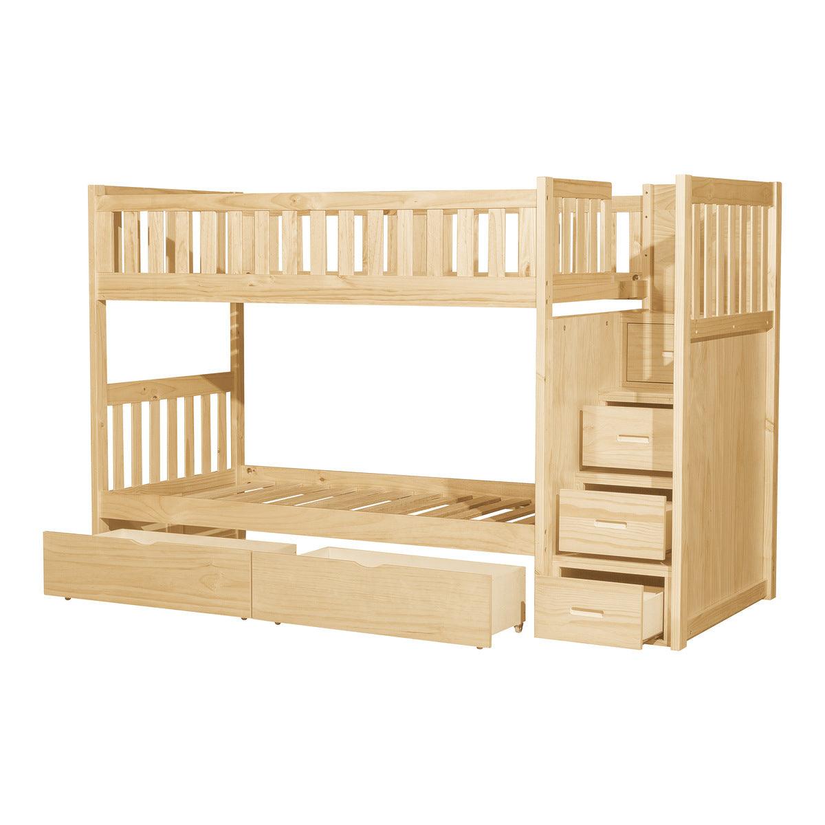Bartly Natural Pine Transitional Wood Twin Bunk Bed With Reversible Step Storage And Storage Boxes - Ella Furniture
