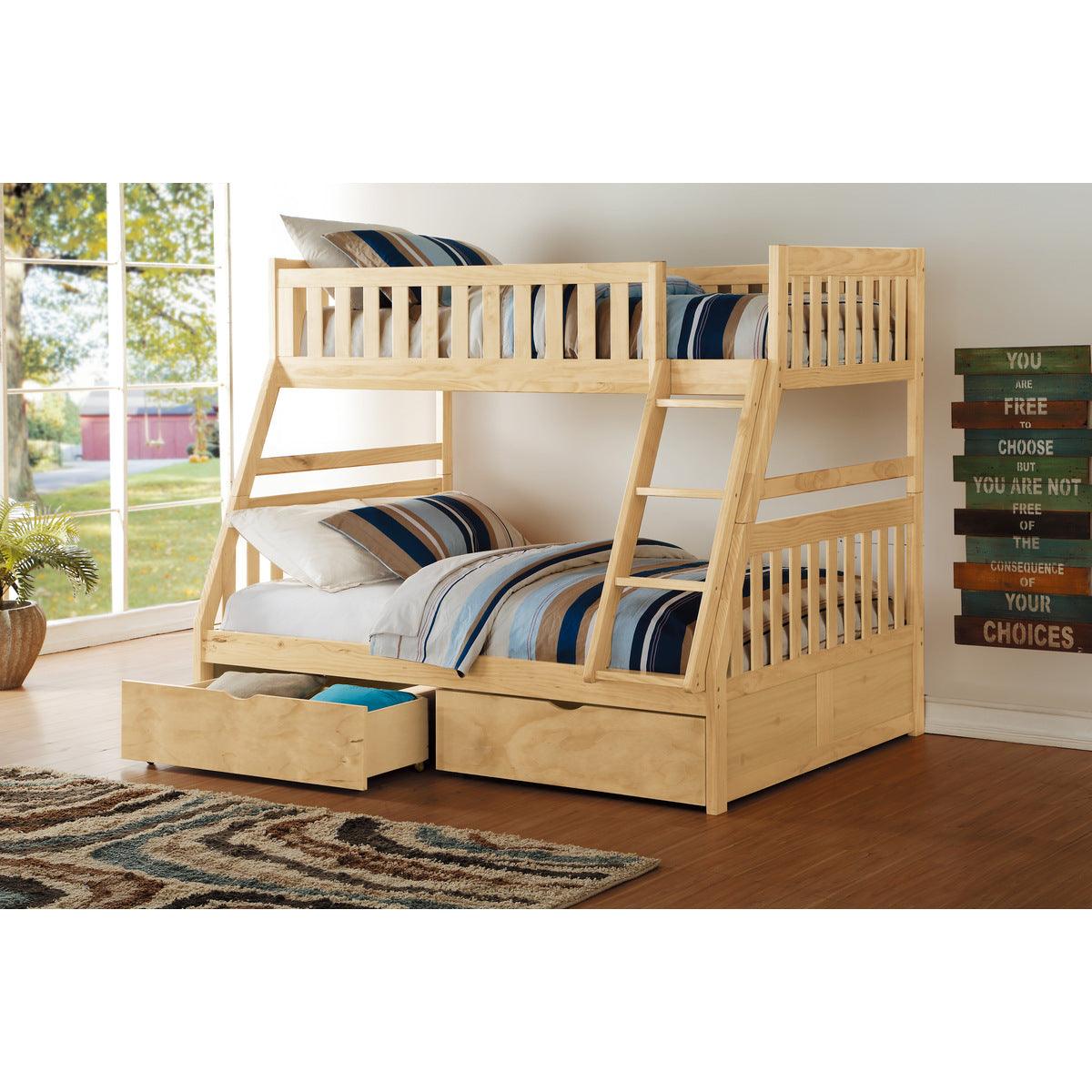 Bartly Natural Pine Transitional Engineered Wood Twin Over Full Bunk Bed With Storage Boxes - Ella Furniture