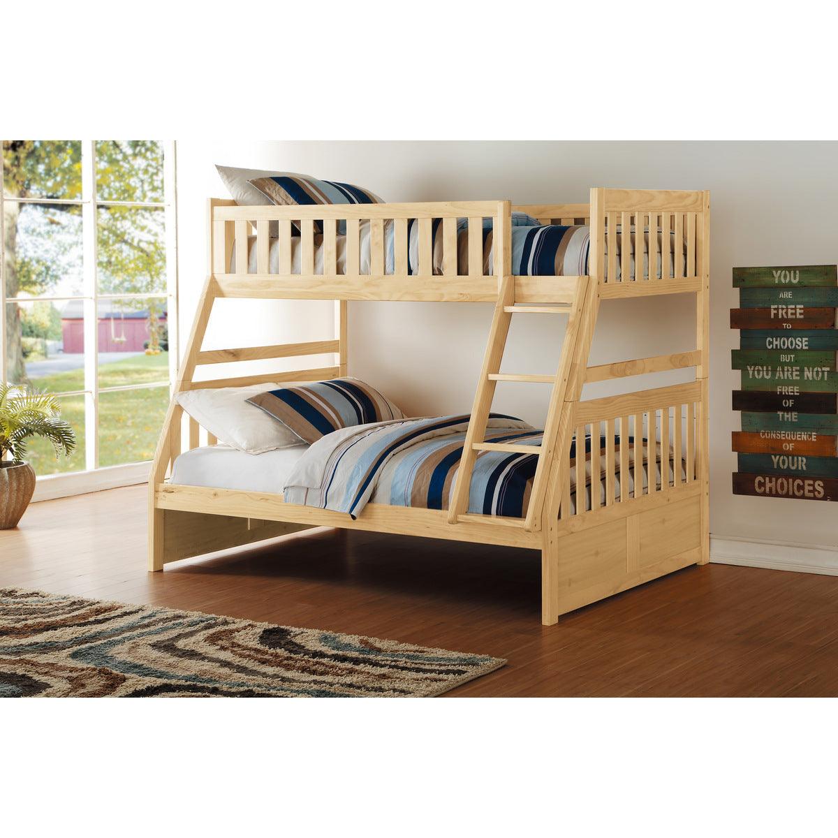 Bartly Natural Pine Twin Over Full Bunk Bed top bunk guard rail close-up