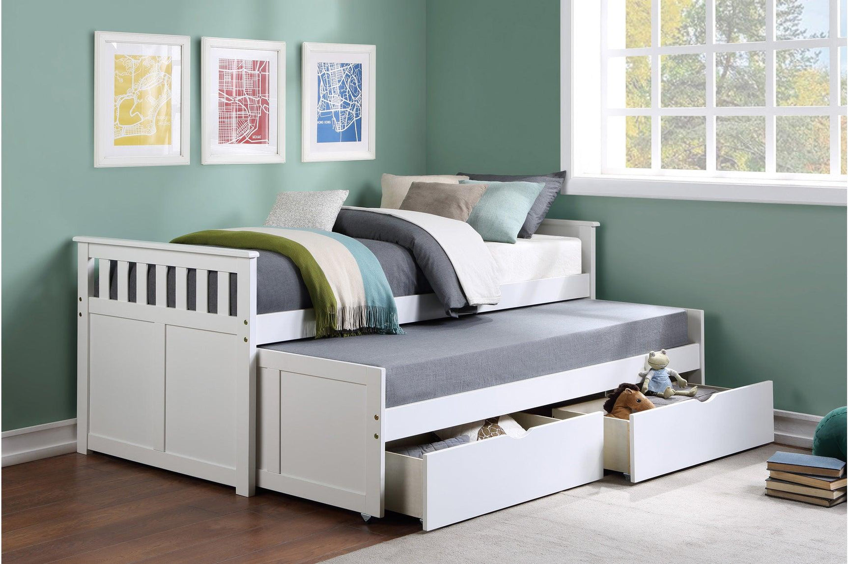 Galen White Youth Twin Over Twin With Optional Dual Under-bed Toyboxes Trundle Bedroom Set - Ella Furniture