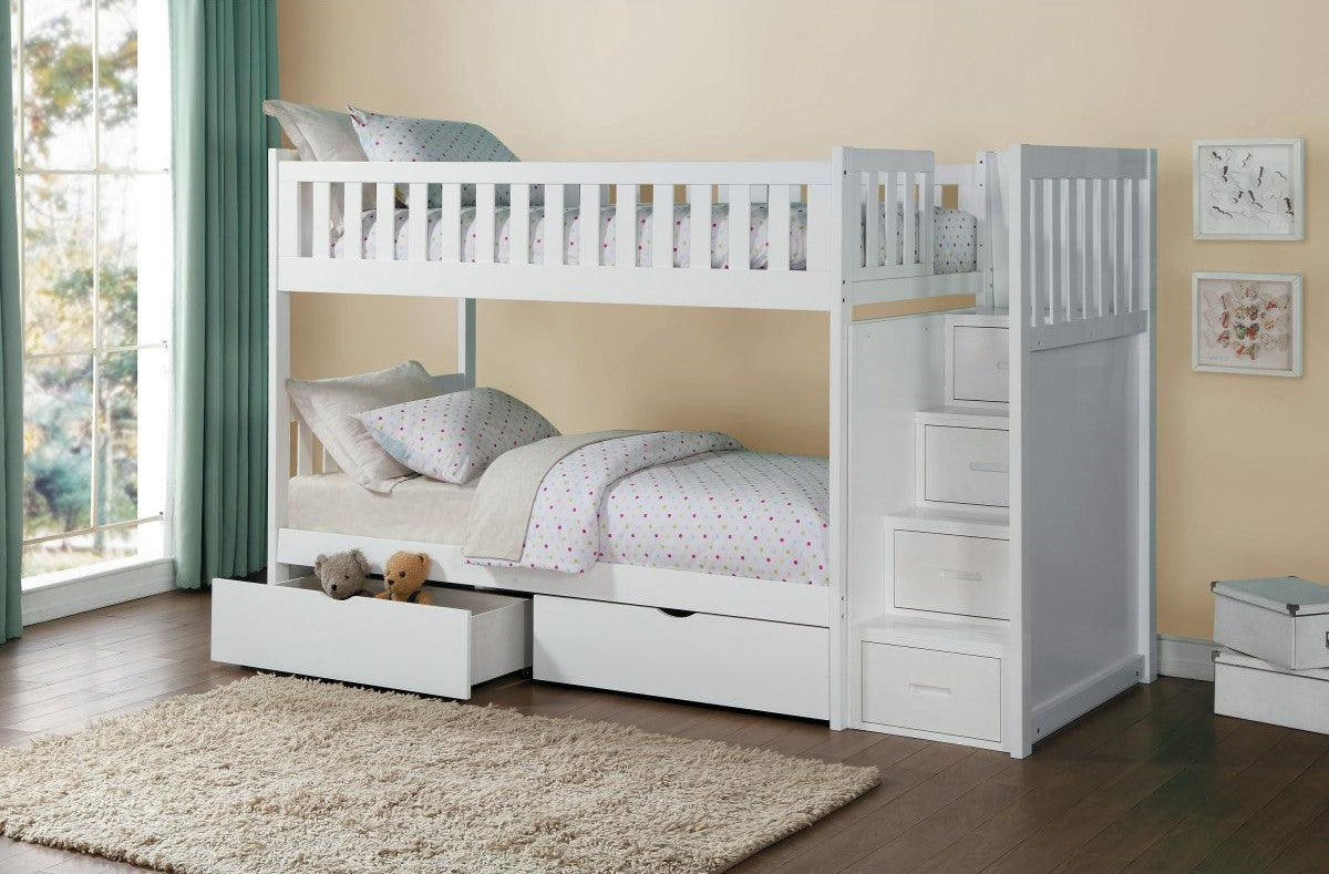 Galen White twin over twin step bunk bed full view