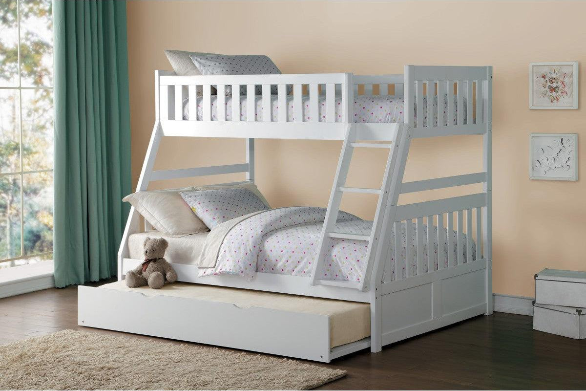 Galen White Twin over Full Bunk Bed with Twin Trundle top bunk view