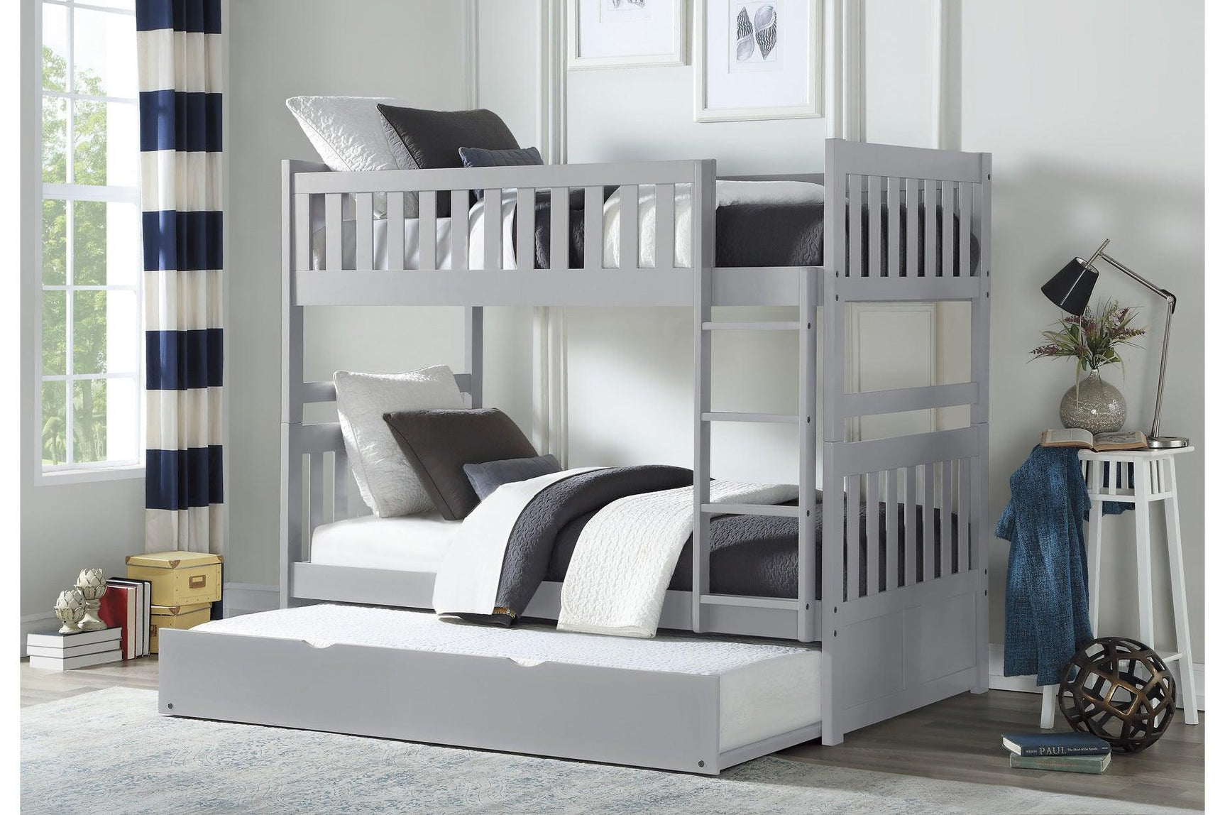 Orion Gray Youth Twin Over Twin Bedroom Set side view showing bunk bed design