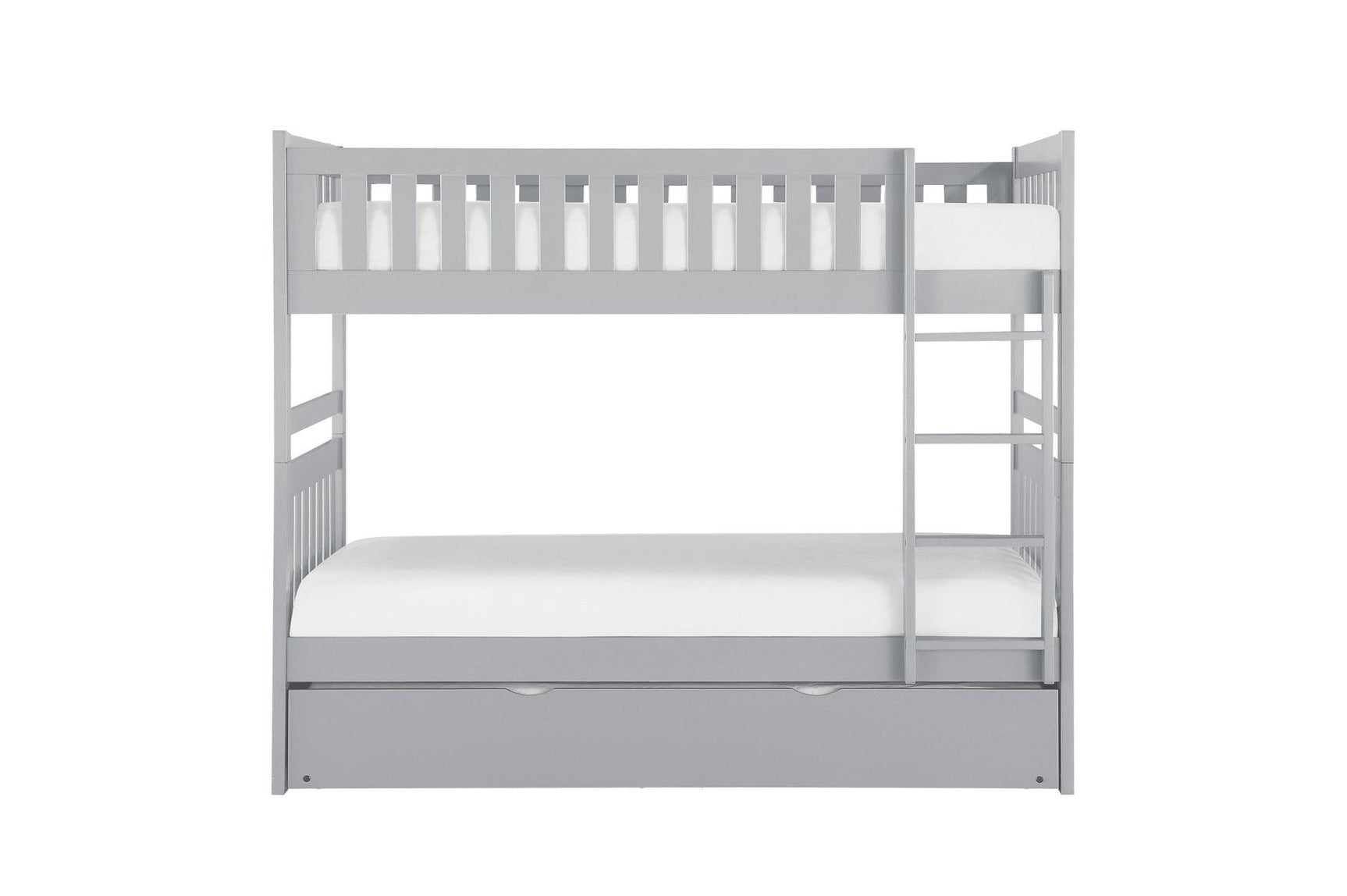 Orion Gray Youth Twin Over Twin Bedroom Set showing storage drawers beneath bunk