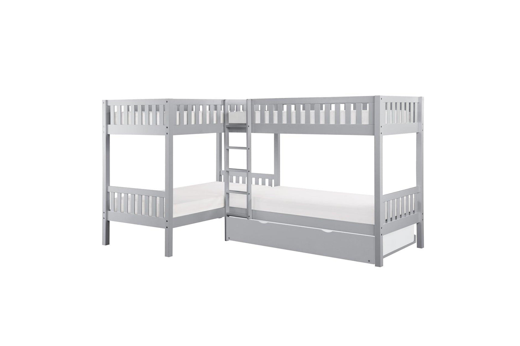 Orion Gray modern four corner twin bed youth bedroom set close-up on bed frame