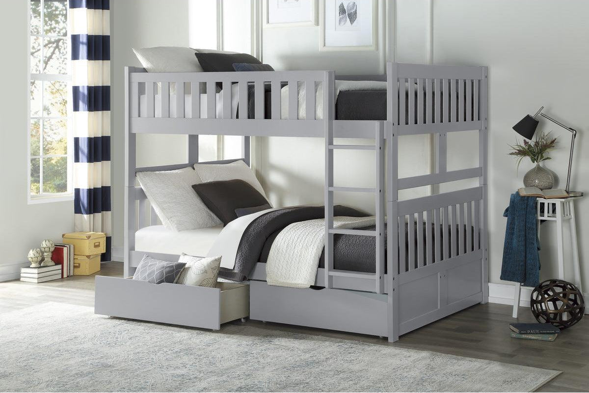 Orion gray full over full bunk bed top and bottom bunk detail