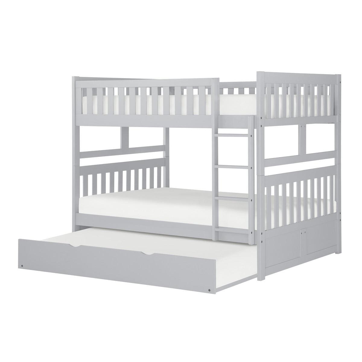 Orion Gray Full over Full Bunk Bed with Twin Trundle side view showing ladder