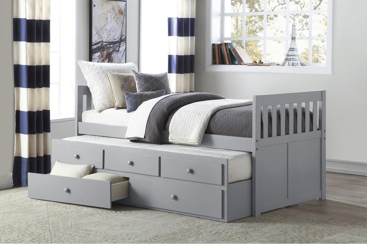 Orion Gray Twin Over Twin Trundle Bed with Storage - detailed view