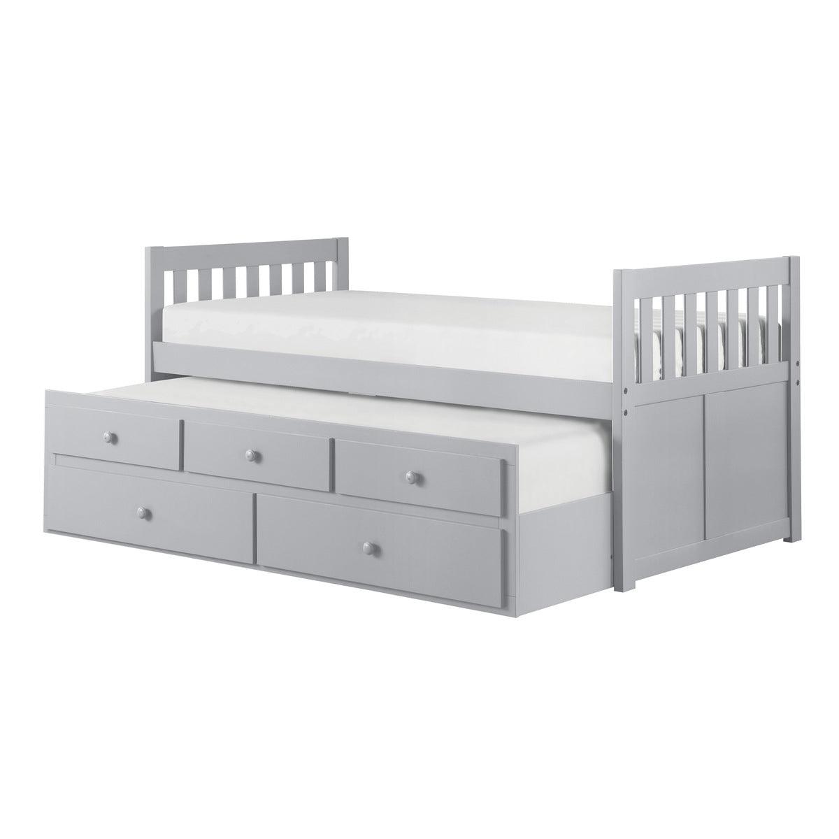 Orion Grey twin storage trundle bed side view
