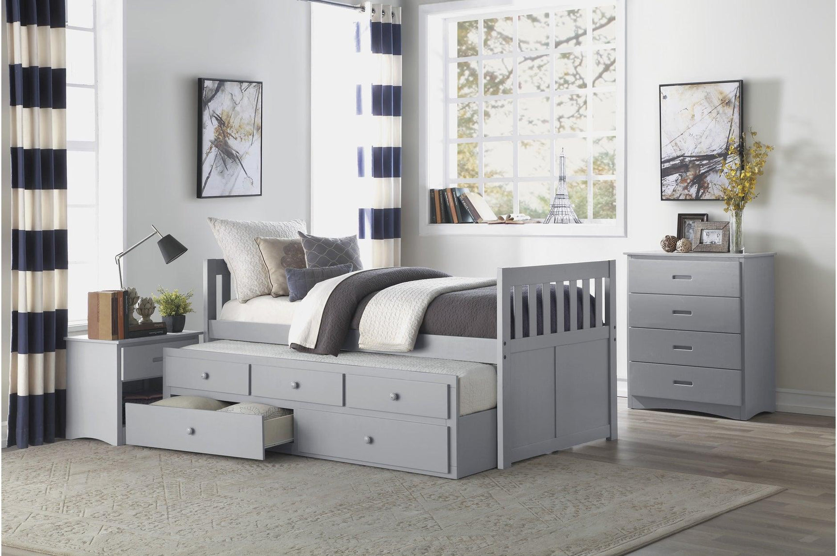 Orion Gray Bed open showing storage space beneath