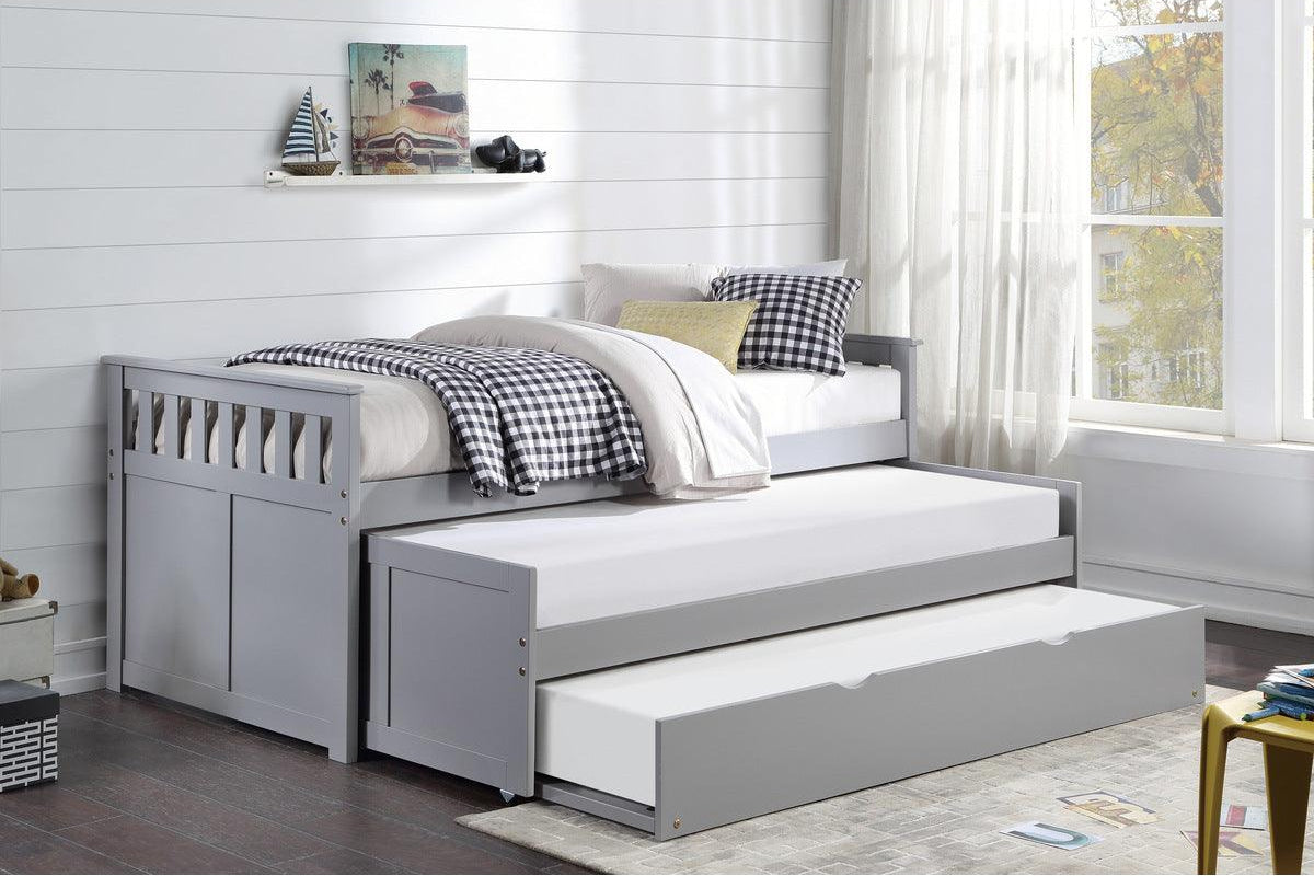 Orion Gray Twin Over Twin Bed full setup