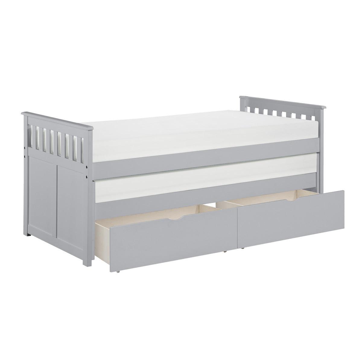 Orion Gray Twin Over Twin Bed with Storage Boxes open storage boxes