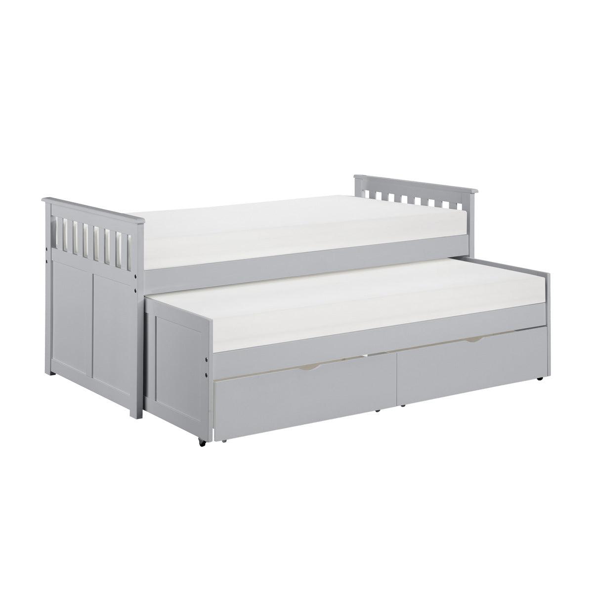 Orion Gray Twin Over Twin Bed with Storage Boxes open trundle bed