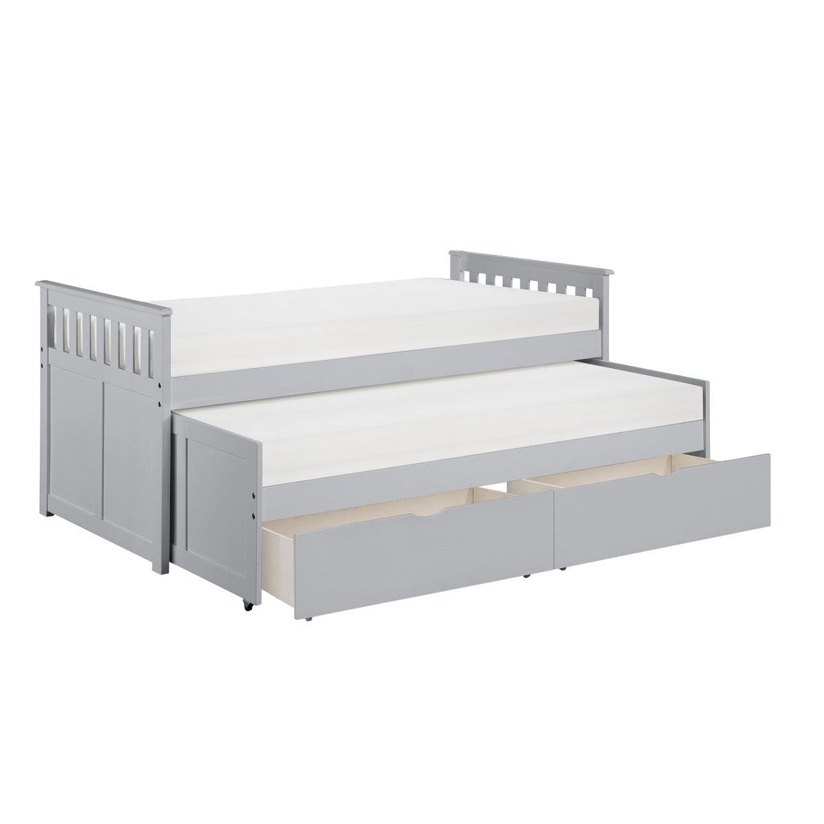 Orion Gray Twin Over Twin Bed with Storage Boxes open storage boxes top