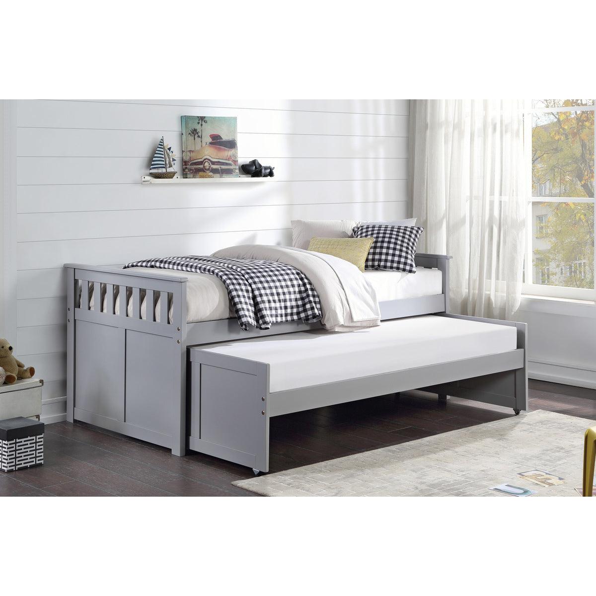 Orion Gray Twin Over Twin Trundle Bed in youth bedroom setting
