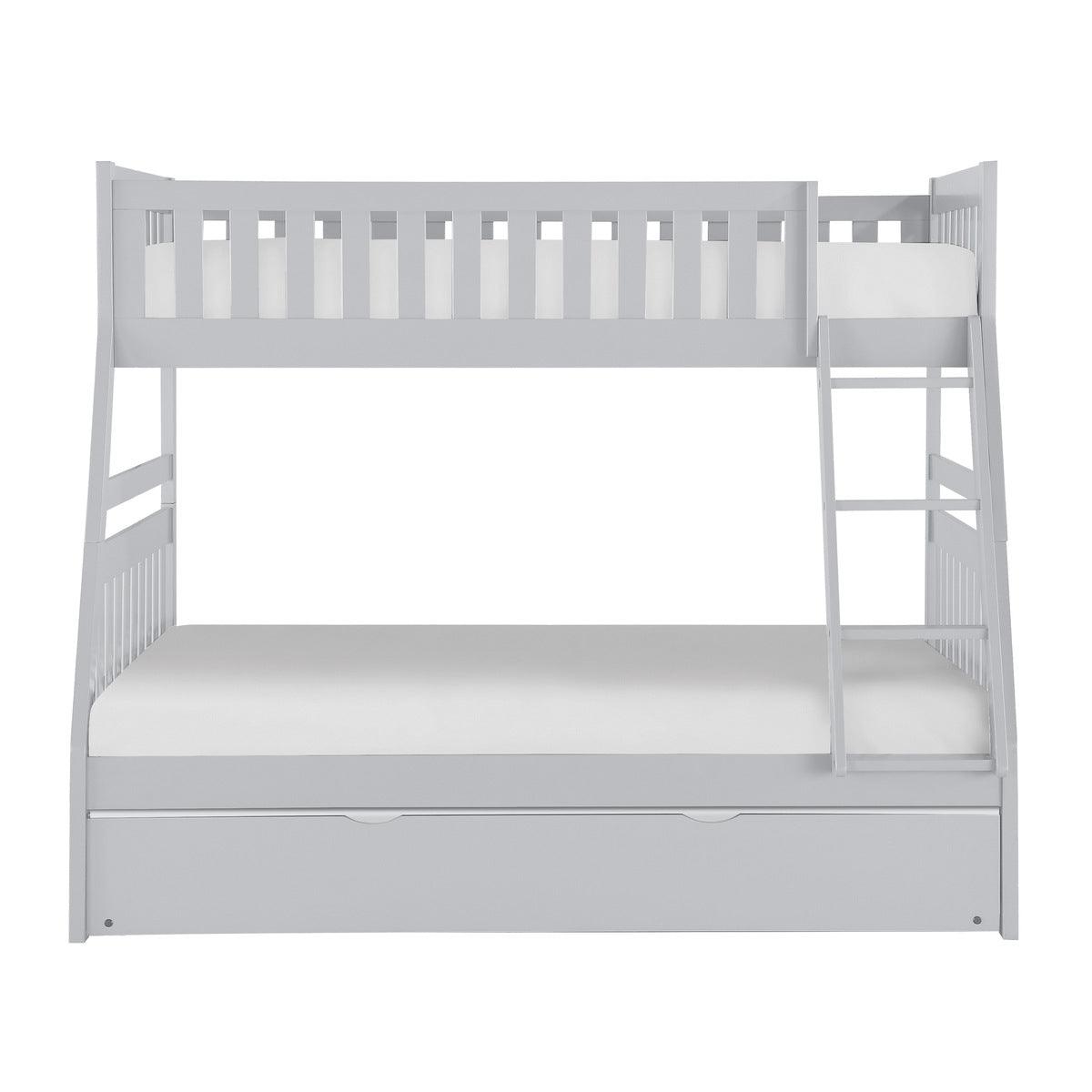 Orion gray twin-over-full bunk bed with twin trundle front view