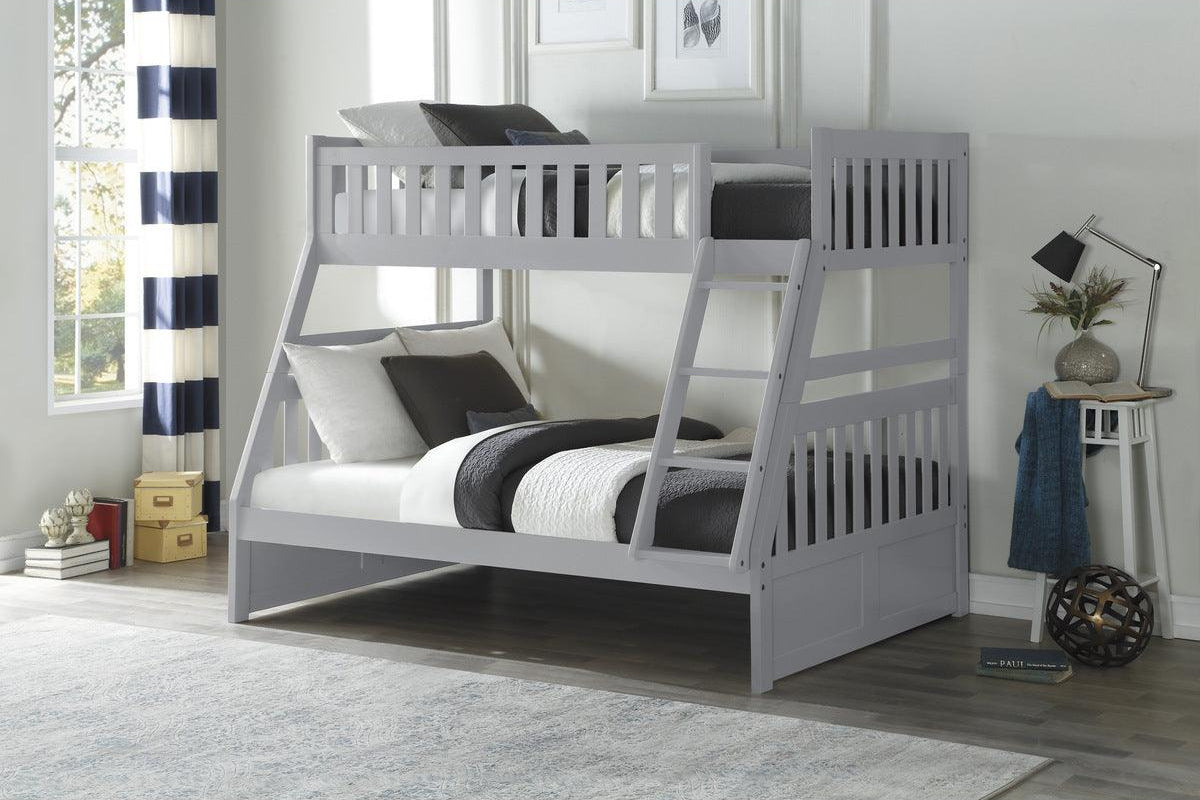 Orion Gray twin over full bunk bed angled view